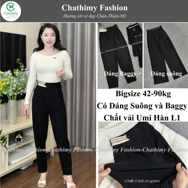 Chathimy Quần Baggy Nữ Quần Suông BIGSIZE 42-90kg Chất UMI Cao Cấp Loại 1 Co Giãn 4 Chiều Thời Trang Chathimy Q 61 Size S-6XL Đen