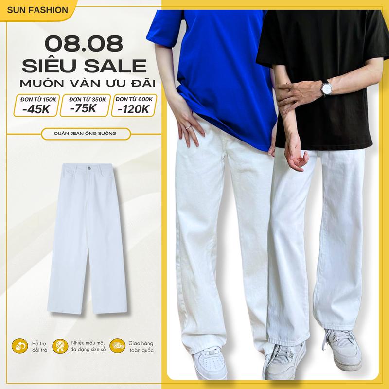 Quần jean ống suông nam nữ SUN T9 MÀU TRẮNG thiết kế basic dễ phối đồ, phong cách hàn quốc quần