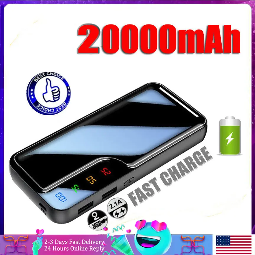 20000mah Large Capacity Mobile Power Portable Digital Display Slim External Battery Multiple Interfaces Support All Models of Mobile Phones Support Fast Charging