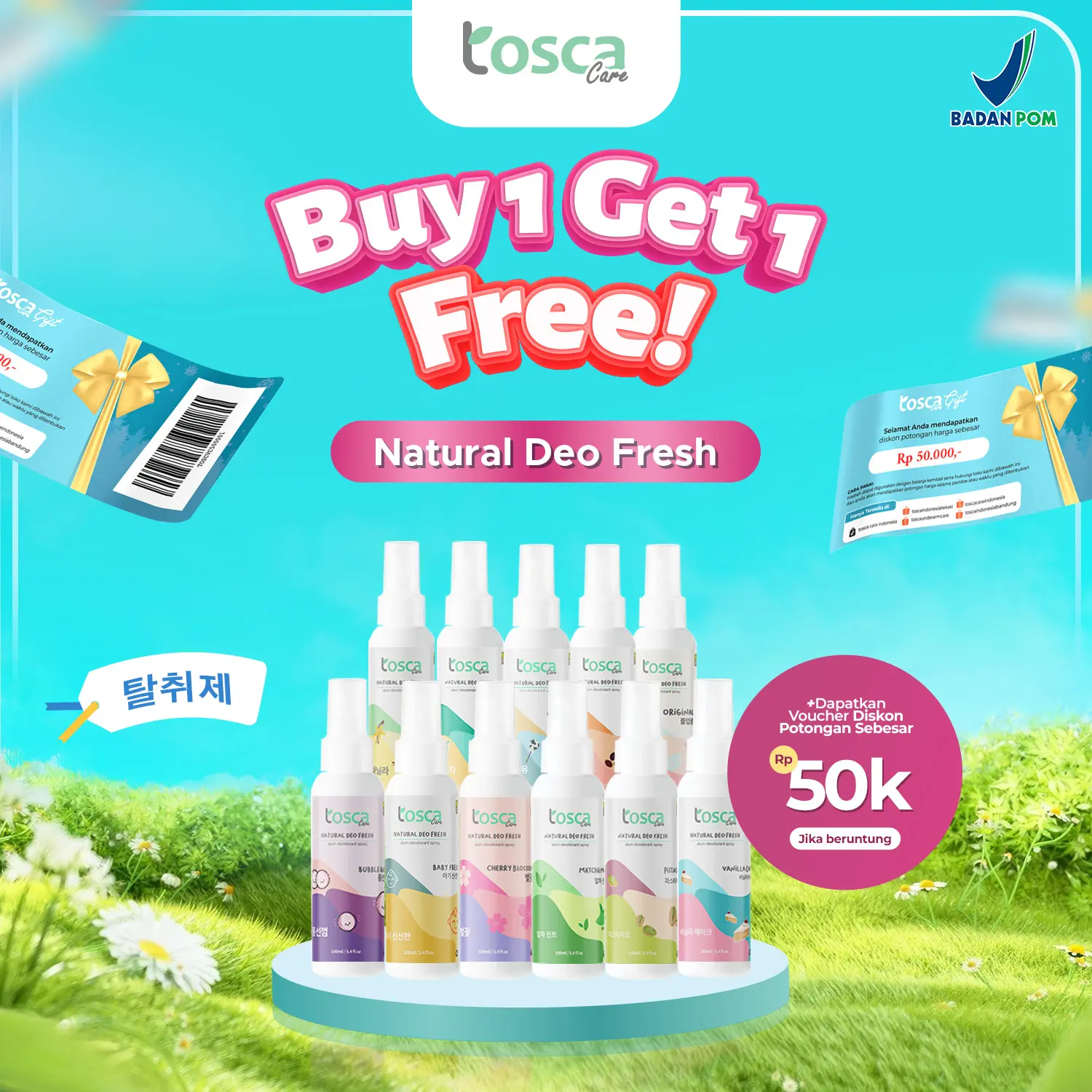 [Buy 1 Get 1 Free] TOSCA Deodorant Spray Tawas 100ml - Deodorant Cair Ampuh Mencegah Bau Ketiak dan Badan Non Alkohol