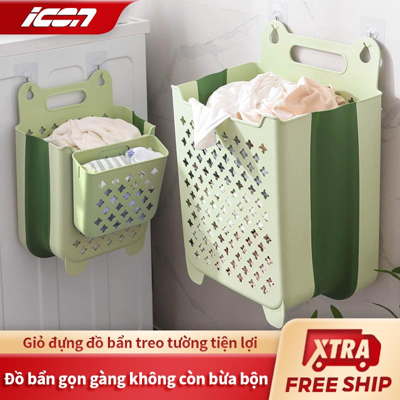 Giỏ dựng quần áo nhà tắm treo tường ICON, có thể gấp gọn, giỏ nhựa dựng dồ dơ tiện dụng, da năng rổ quần áo bẩn treo trong nhà tắm có 3 size