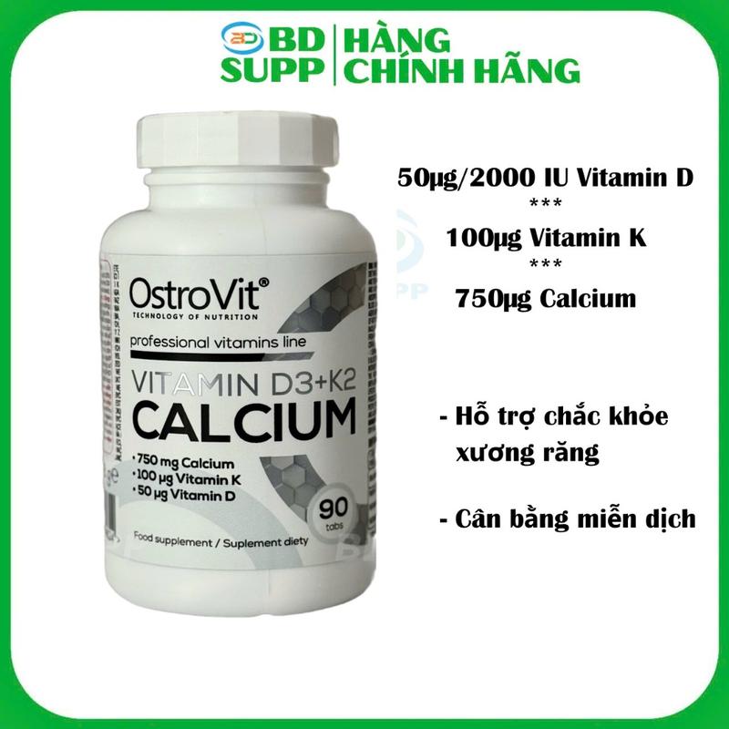  Viên Uống OstroVit Vitamin D3 K2 Calcium  90 viên  