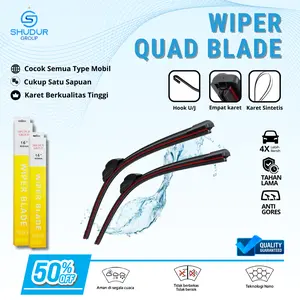 Shudur Wiper Mobil Quad Blade 4 Lapis Karet Sepasang Kiri Kanan Frameless Tanpa Rangka Besi Cocok Untuk Semua Jenis Mobil Windshield Kaca Kendaraan Model Quad Karet