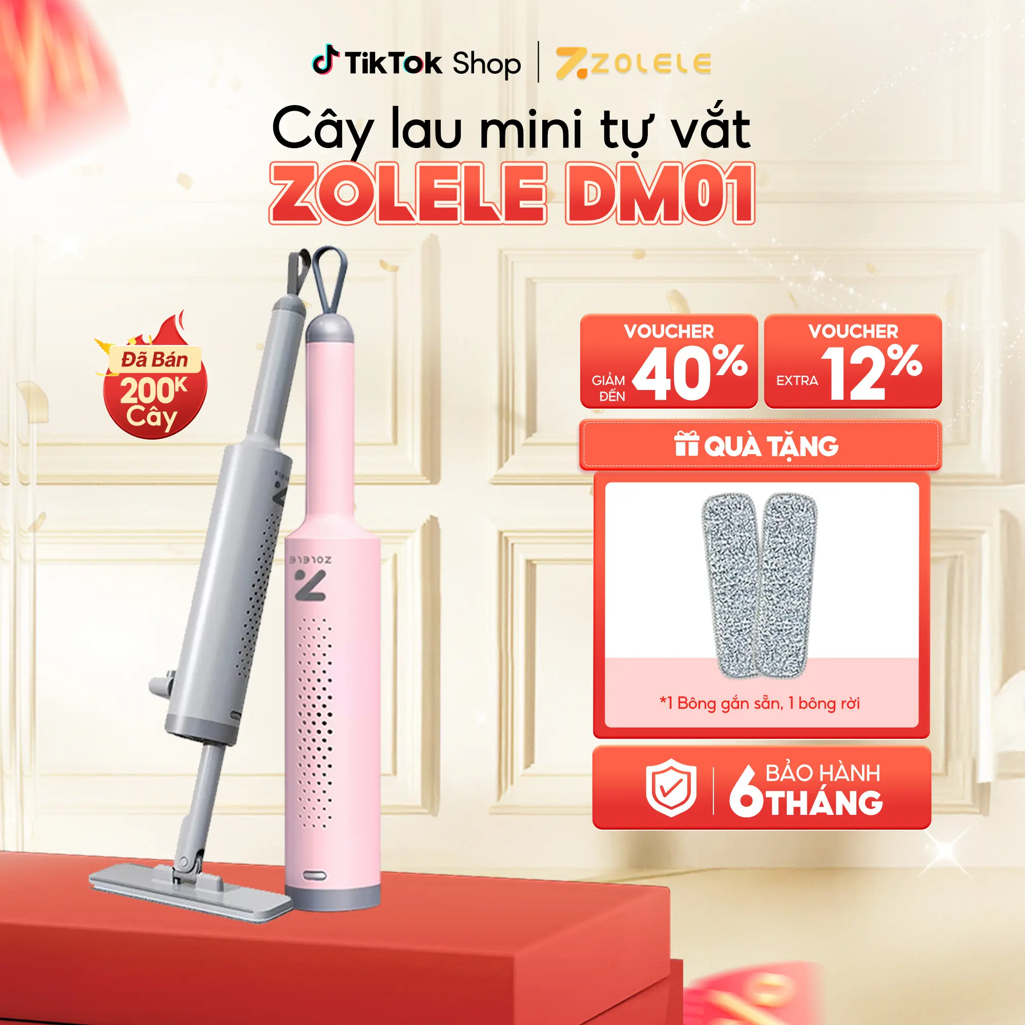 Cây lau tự vắt mini cầm tay Zolele DM01, cây lau bếp mini thanh gạt nước tự động làm sạch lau sàn