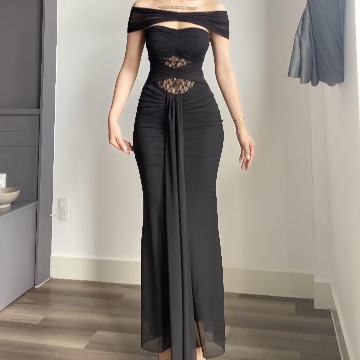 Đầm body nữ lưới dẻo trễ vai dáng dài dự tiệc sang chảnh Lolystore dress woman XT1000 