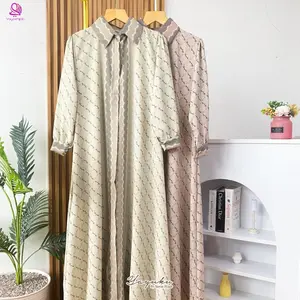Malika Dress Gamis Kemeja Motif Monogram Elegan Bahan Premium Adem Nyaman Dipakai Seharian Look Mewah dan Simple Yayuku by Yayoe Hijab