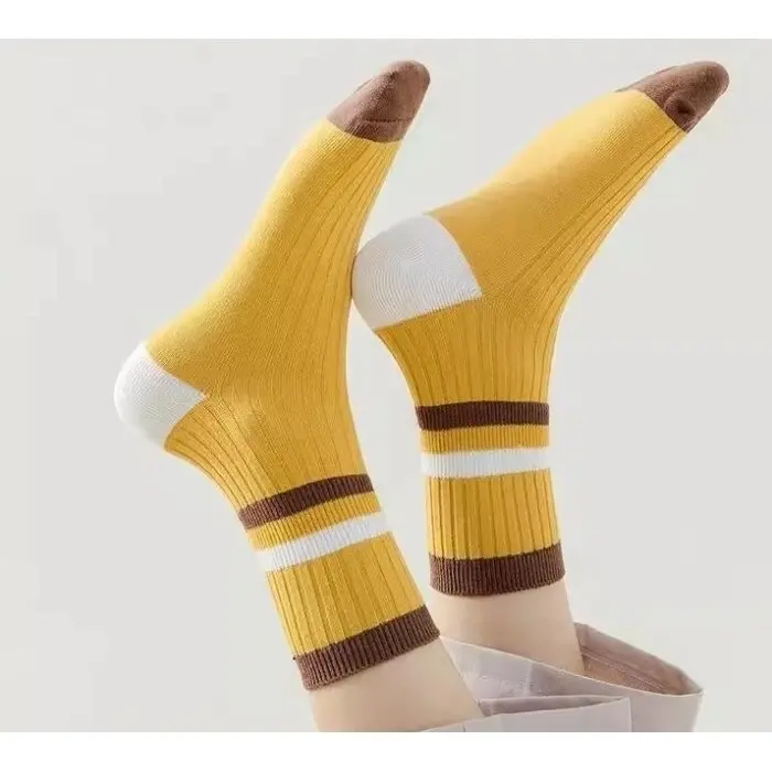 ￼Kaos Kaki Panjang Garis Wanita Dua Warna Tiga Warna Stripe Korea Japanese Style Bahan Tebal Import Premium Unisex Wanita Pria Bahan Cotton Katun 5