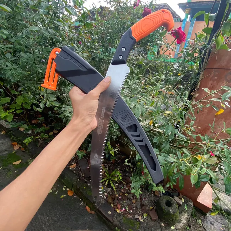 Gergaji Pruning Baja Putih dengan Mata Tajam dan Gagang Viber Lapis Karet 0