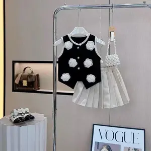 [KIDSFASHIOBNKOLEKSI] 2071 Setelan Maise Rose Vest Twill Ivory Pleated Skirt Anak Perempuan