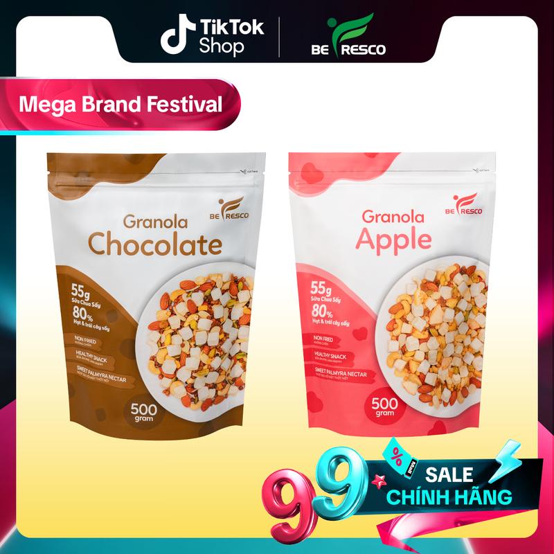 Combo 2 Túi Granola Nhiều Topping 80% Hạt Ngũ Cốc Ăn Liền, Ít Đường Befresco 500g Food Thức Ăn