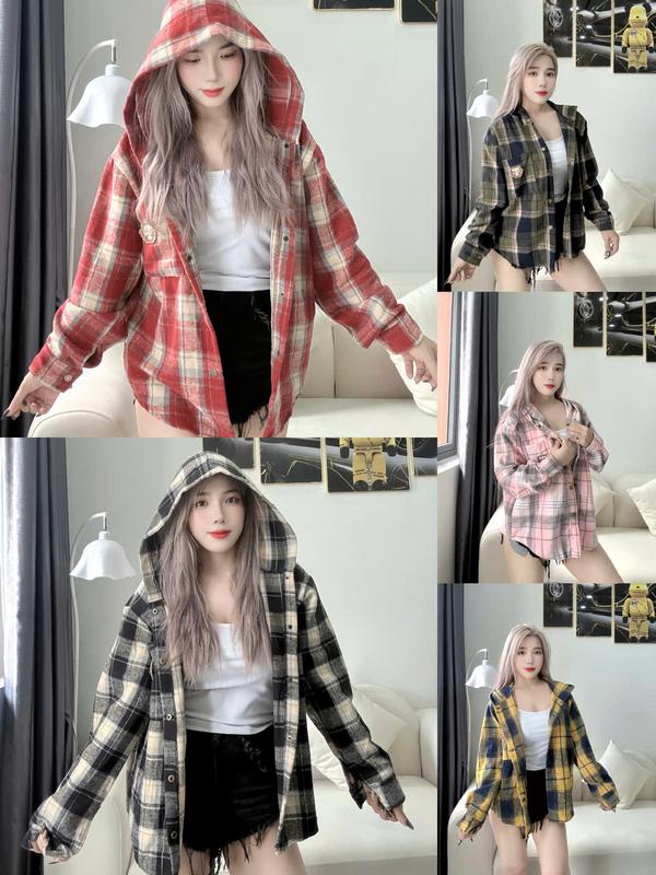 Áo Khoác Sơ Mi - Áo Khoác Dạ Có Nón 5 Nút Hoài Phương Store Fullsize M L Dưới 80kg.