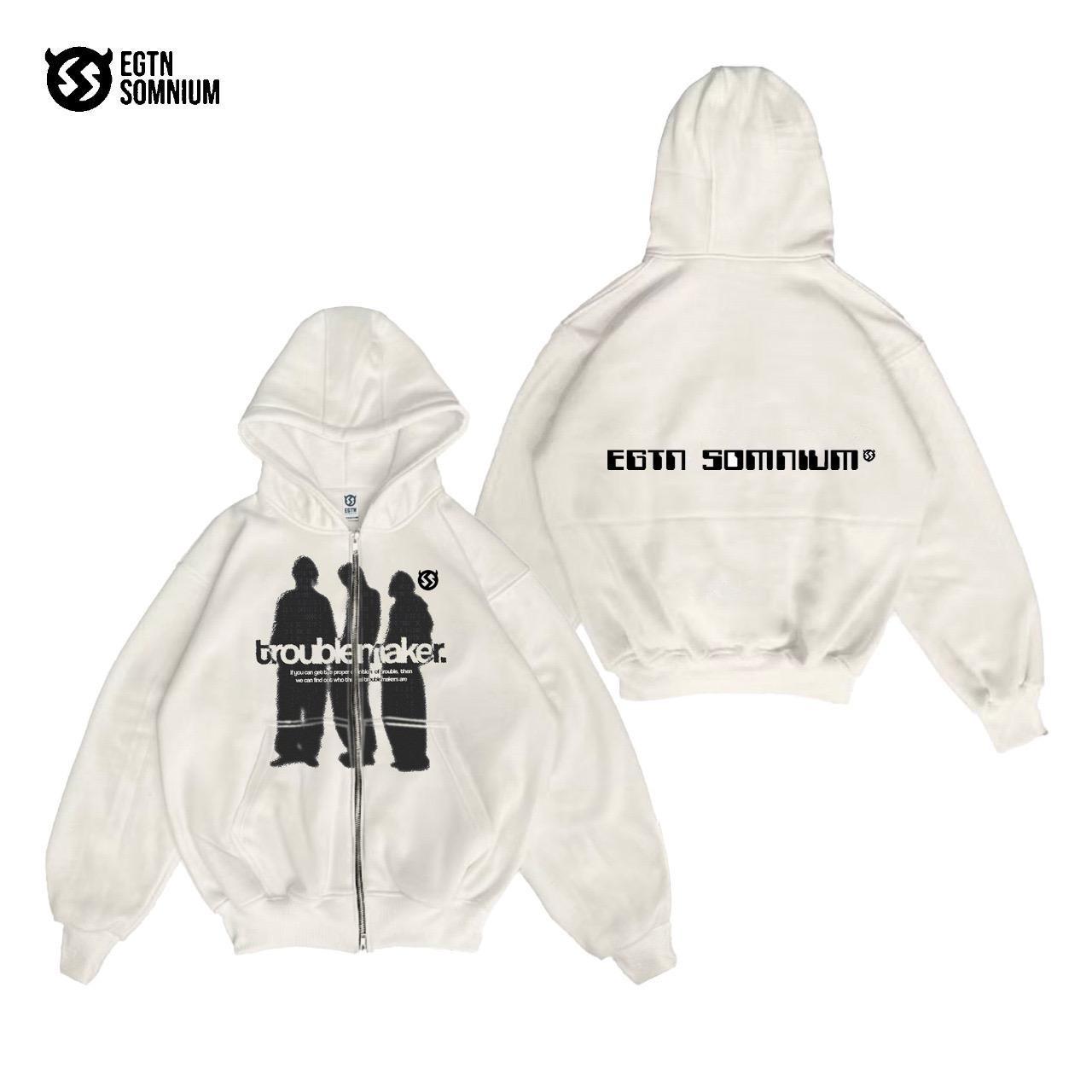 Jaket Sweater Hoodie Zipper Boxy White Troublemaker Quality Original Full Tag & Label BISA COD Jaket Sweater Hoodie Zipper Boxy White Troublemaker Quality Original Full Tag & Label BISA COD