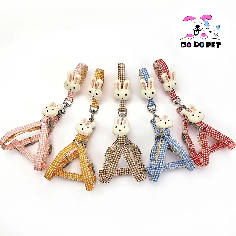 DODO Dog Harness For Small Dogs Cats Adjustable Kitten Collar Pet Harness With Leash Set Plaid Chest Vest Leash Dog Leads Accessories