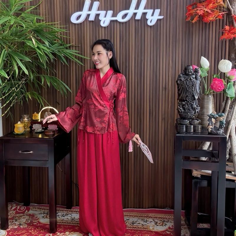 Áo Lẻ Hạ Vũ - Pháp Phục Cổ Trang Đi Chùa Nữ Bigsize Áo Gấm Hoa Quần Giả Váy Trang Nhã HyHy