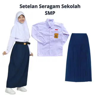 Seragam Sekolah Baju Putih SMP MTS  Rok Rempel Celana Panjang Biru Bahan Dril Nagatex Pinggang Karet Setelan By Bilyasa jaya lestari Fashion 5-6 Tahun Multicoloured 0