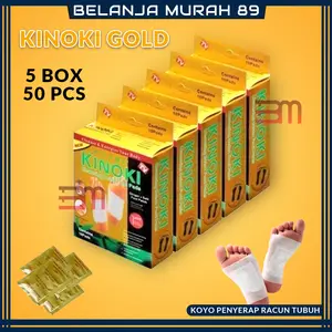 Paket 5 Box isi 50 PCS Kinoki Gold Detox Foot Pads Koyo Penyerap Racun Dalam Tubuh Secara Alami - BELANJA MURAH