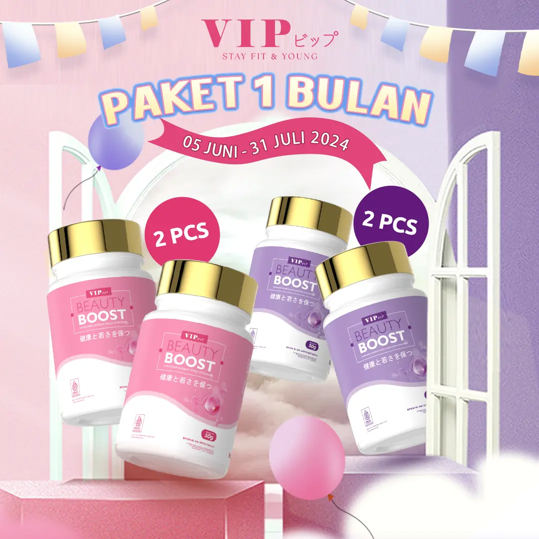 PAKET 1 BULAN VIP BEAUTY BOOST 4 PCS (2 PCS STRAWBERRY & 2 PCS MIX BERRY)
