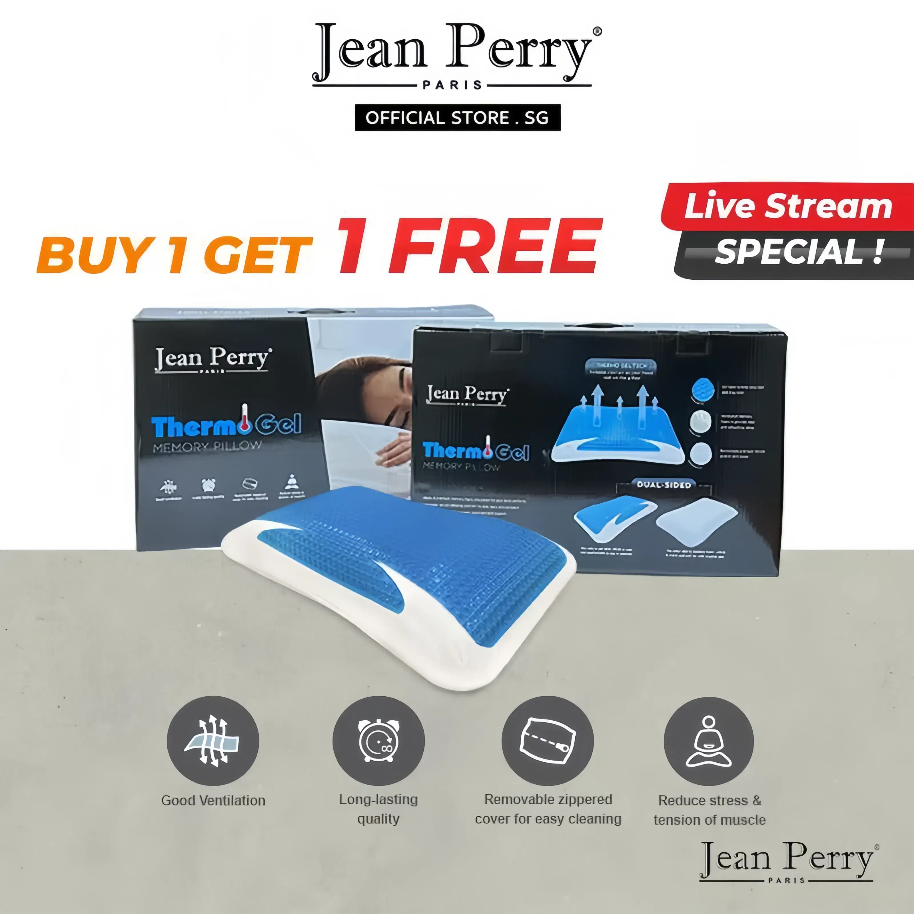 [Buy 1 Free 1 -5.5 Live Only] Jean Perry Thermogel Memory Foam Pillow - Dual Sided