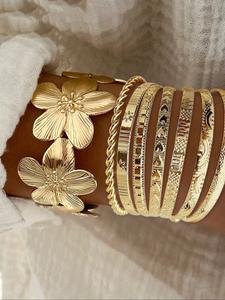 8 Piezas de Pulseras y Brazaletes Florales Calados, Joyería Elegante para Mujer para Todas las Estaciones, Regalo Perfecto para San Valentín