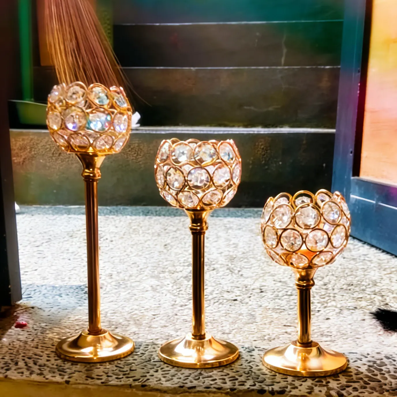 【COD】3 Tinggi Lilin Kristal Emas Mewah Elegan - Hiasan Rumah Perhiasan Pencahayaan Meja Makan Malam Pesta Pernikahan | Hiasan Pernikahan Alat Peraga Kreatif