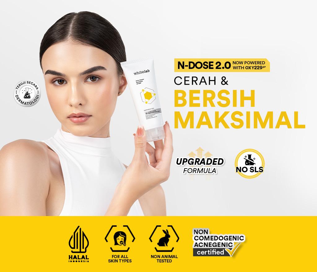 WHITELAB N-DOSE+ 2.0 INTENSIVE BRIGHTENING FACIAL WASH - SABUN PEMBERSIH MUKA PENCERAH DENGAN AMINO CLEANSER GENTLE ANTI IRITASI [BPOM] | Membersihkan kulit Wajah secara gentle & Membantu Mencerahkan kulit | membantu mengangkat Kotoran