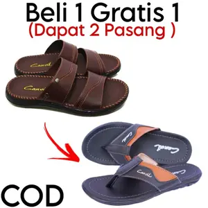 Sandal Pria Keren / Sandal Jepit Selop Kasual Karet Kekinian / Beli 1 GRATIS 1