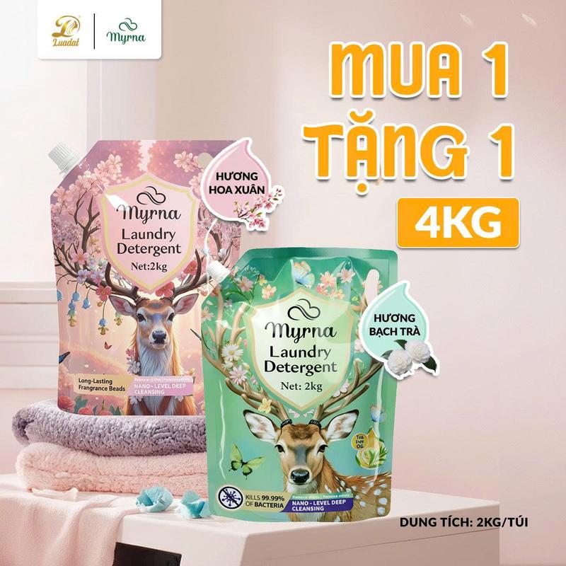 MUA 1 TẶNG 1 Nước giặt xanh Myrna sinh học APG,khử mùi hôi hiệu quả,an toàn cho da hương thơm thanh khiết sang trọng-MUA 1 TẶNG 1 2kgx2 Túi
