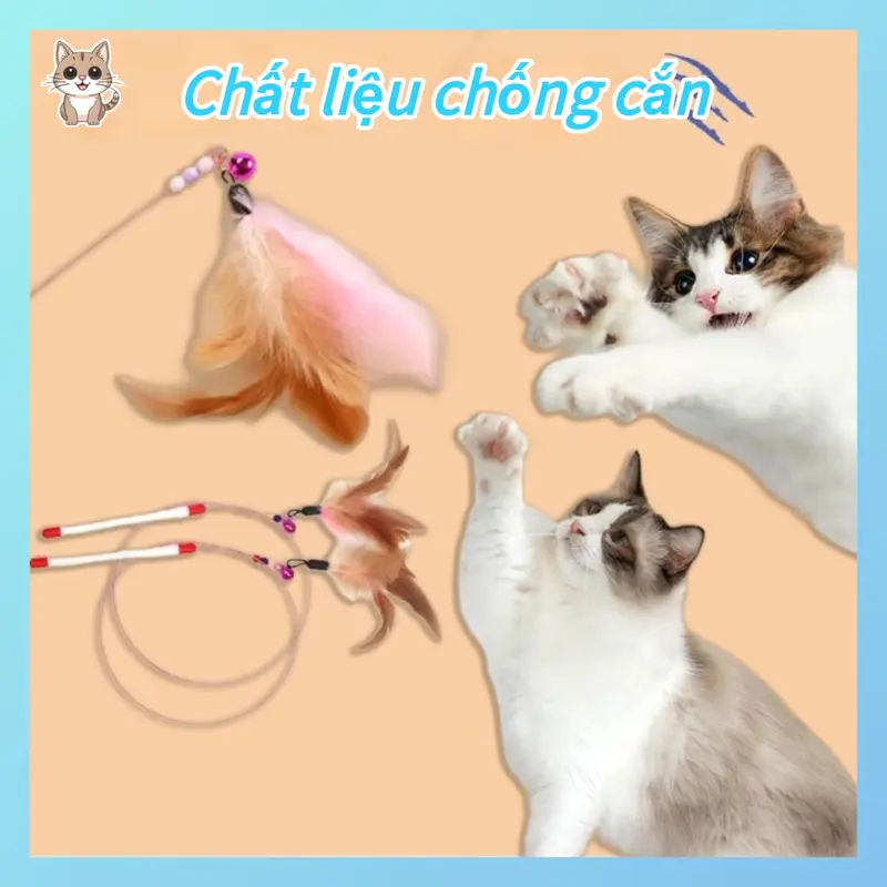 Đồ chơi mèo, Đồ chơi lông vũ cho mèo, Gậy đồ chơi cho mèo, Bộ 5 món tương tác với mèo con, Gậy dây trêu mèo 0