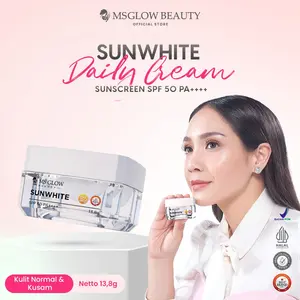 MS GLOW - SUNWHITE DAILY CREAM - 13,8 GR (Day Cream) Mencerahkan Wajah Hydrating Acid Hyaluronic Kusam Niacinamide Pelembab SPF 50 Hybrid UV Filter | Ceramide | Hyaluronic ACID
