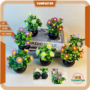 Tanaman Hias Bunga Daisy Artificial Plastik Dekorasi Rumah Bunga Pajangan Sepaket Pot Murah COD PBP221