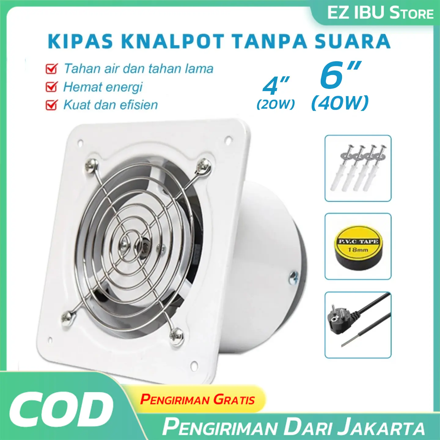 Exhaust Fan Dinding Plafon 4 Inch 6 Inch Kipas Ventilasi Udara Hexos Fan Kamar Mandi Dapur Toilet Blower Penyedot Asap Bau Low Noise Motor Tembaga Asli Hemat Listrik Garansi