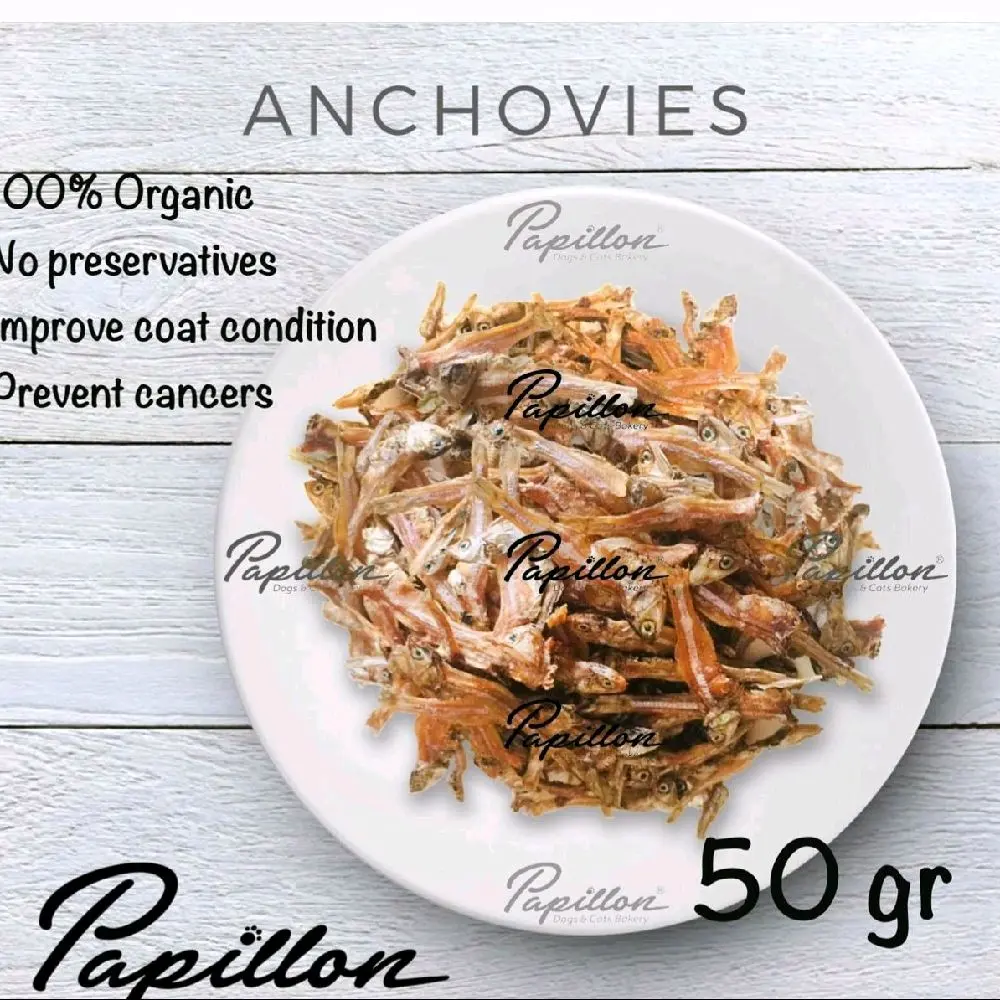Anchovies Jerky 50 gr - Papillon 100% Tanpa Pengawet Tidak Asin Meningkatkan Kondisi Bulu Mengurangi Risiko Kanker & Menjaga Keseimbangan Tekanan Darah