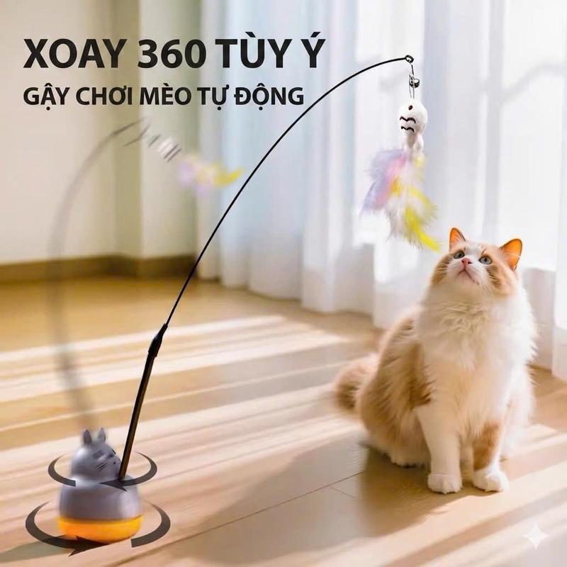 CẦN CÂU XOAY 360° CHO MÈO – ĐỒ CHƠI TƯƠNG TÁC GIÚP MÈO VẬN ĐỘNG