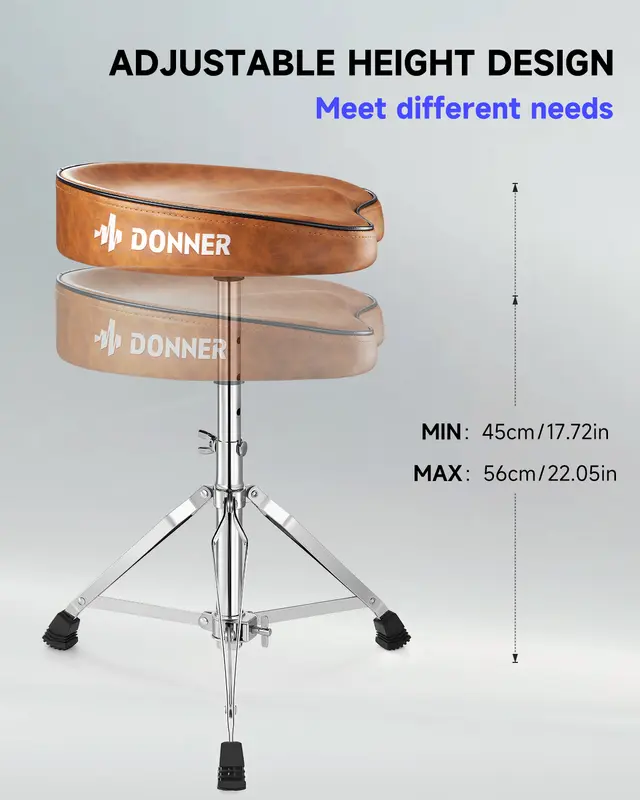 Donner DT-50 Adjustable Saddle Drum Throne with Padded Seat and Drumsticks 2