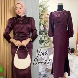 [Vina Dress Spesial Burgundy] Gaun Pesta Kondangan Viral Duyung Baju Wanita Kekinian Bridesmaid