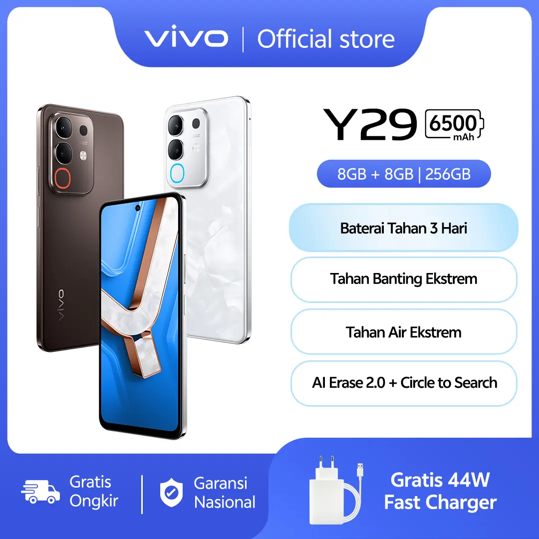 [NEW LAUNCH] vivo Y29 (8/256) - Design Marmer Eksklusif, 6500mAh Tahan 3 Hari, Tahan Banting Ekstrem, IP69 Tahan Air Ekstrem, AI Erase 2.0 + AI Circle to Search