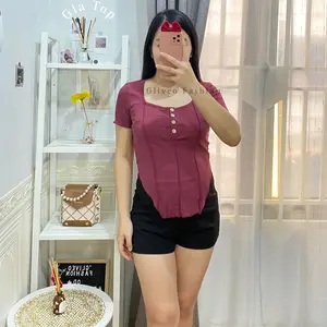 GLIVEO (COD) - GIA TOP BUTTON MATT STRETCH / CROP TOP WANITA TERBARU / KAOS CROP KANCING panjang