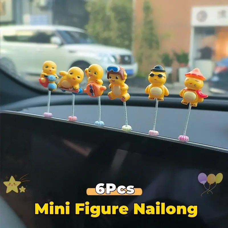 6pcs Mini Figure Nailong Dino Kuning/Dekorasi kartun/hiasan kamar tidur/hiasan mobil lucu nailong/Dekorasi Mobil Populer Lucu Dasbor Mobil Mainan 4