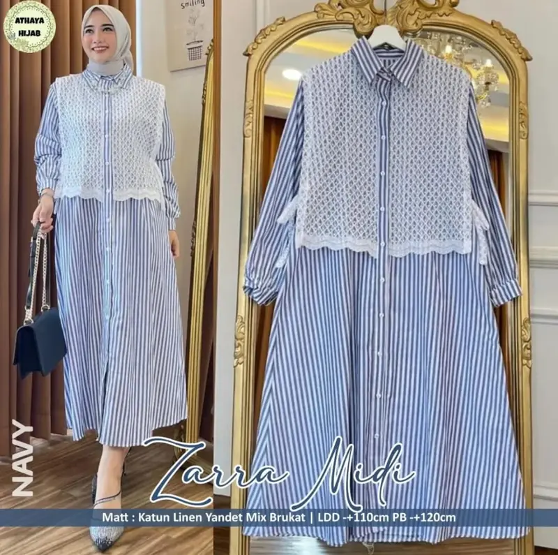 RETINA DRESS GAMIS KATUN SALUR MOTIF BUNGA KOMBINASI BRUKAT TERBARU 5
