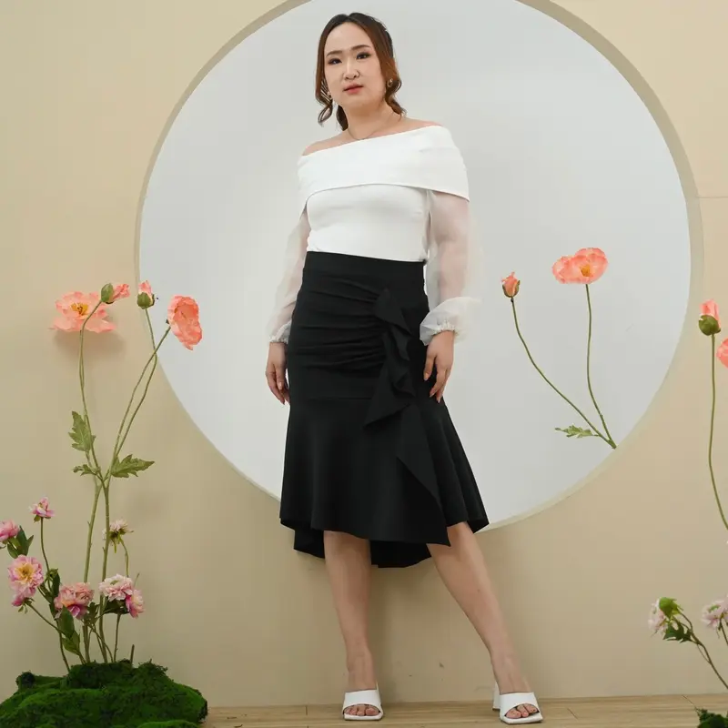 (Victoria Wear House) Diane Off Shoulder Blouse Baju Atasan Sabrina Lengan Balon Bahan Scuba Organza Pakaian  Wanita 8