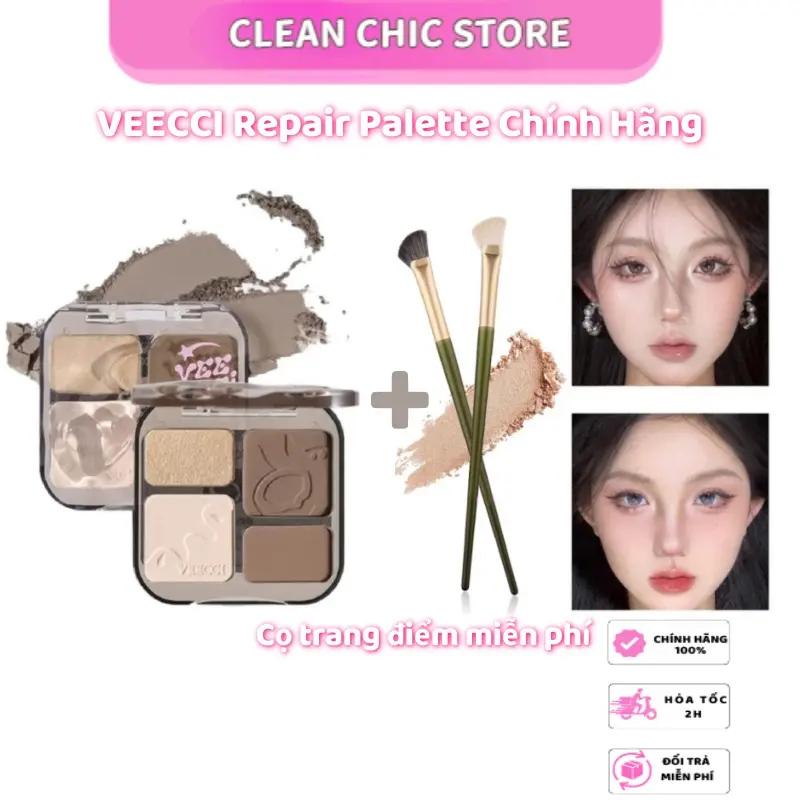 (Tặng cọ trang điểm) Bảng Phấn Tạo Khối VEECCI Hightlight Bắt Sáng Tự Nhiên Má Hồng Lâu Trôi Chống Nước 9G