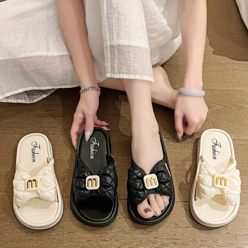Dép Lê Đế Dày, Dành Cho Nữ, Thích Hợp Cho Mùa Hè, Thiết Kế Nơ Thanh Lịch, Phong Cách INS, Giày Đi Biển, Thích Hợp Cho Bé Gái Nhỏ Nhắn