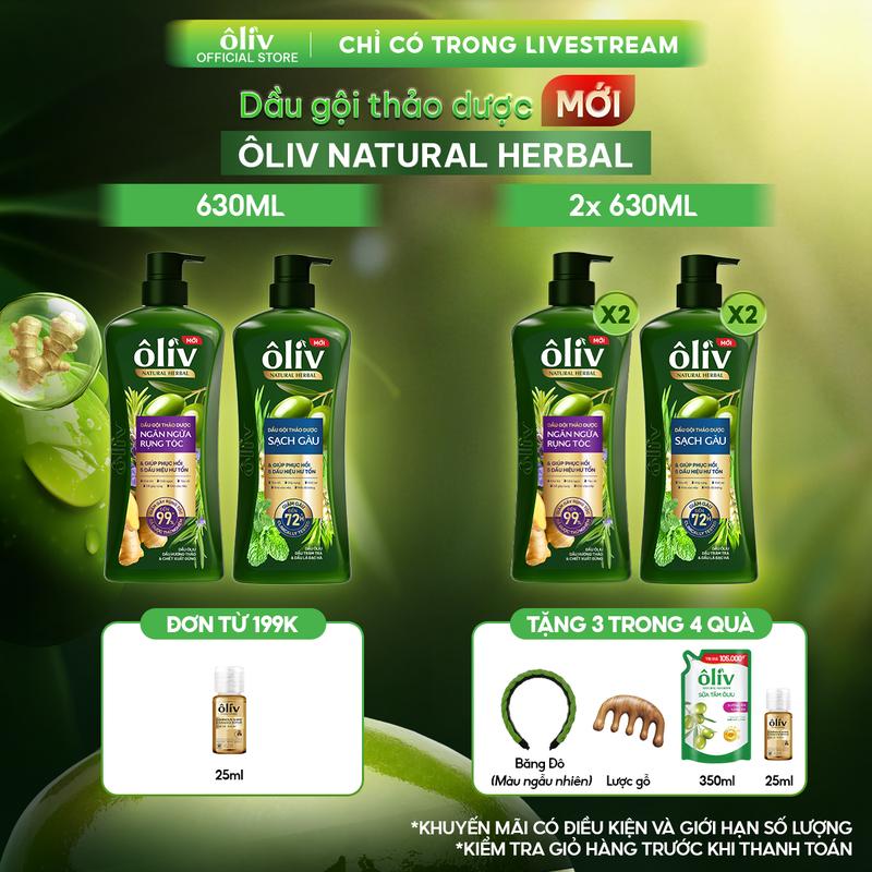 [MỚI RA MẮT] Dầu Gội Thảo Dược Ôliv Natural Herbal Ngăn Gãy Rụng/Sạch Gàu 220ML/630ML