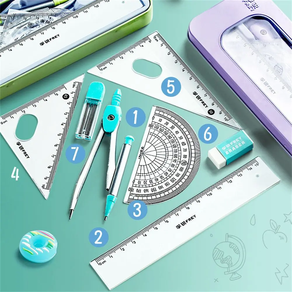 Stationery Office Math Measuring Tool Triangle Ruler for Students Compasses Set Math Drawing Tool Straight Ruler Geometry Protractor