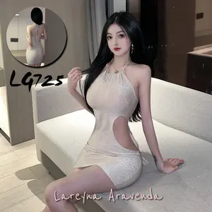 Lareyna Lingerie Sexy Mini Dress Glitter Cut Out Pinggang Backless LG725