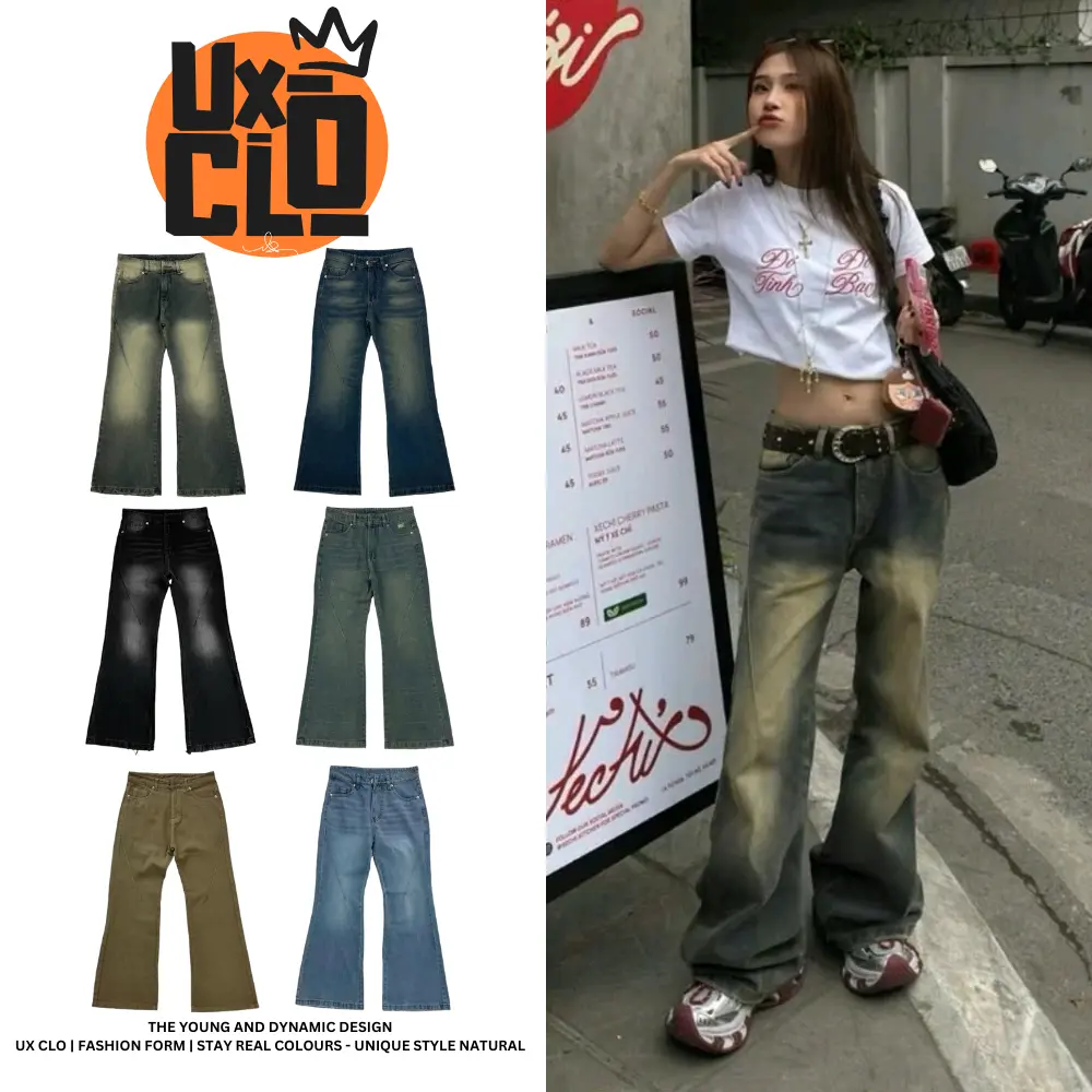 Quần Jean Ống Loe Nam Nữ Wash Unisex Hàng Cao Cấp - UXC01 - UXCLO