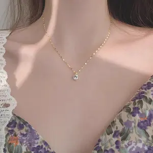 Kalung Titanium Wanita Liontin Mata Satu Gold Kalung Pecah Kopi Gold Anti Karat Tidak Luntur Terlaris Elegan