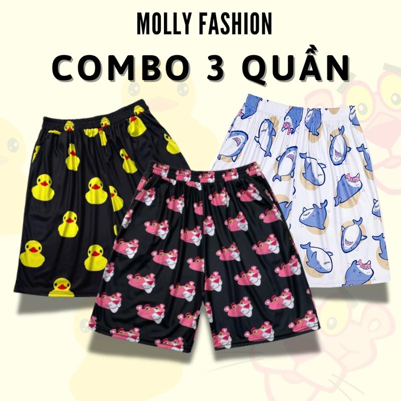 COMBO 3 Quần Short Hoạt Hình, Quần đùi thun Nam Nữ cute mặc nhà, đi chơi/ mặc ngủ thoải mái Molly Fashion