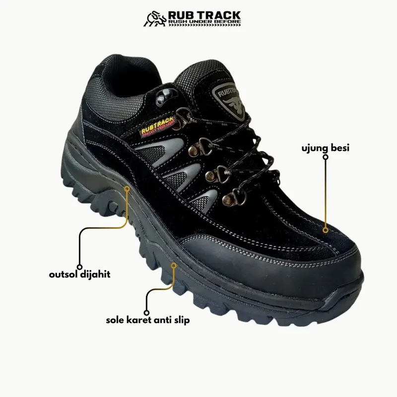 sepatu safety pria ujung besi double suede cream tan brown boots karet sepatu Kerja Shoes Hitam Black 4