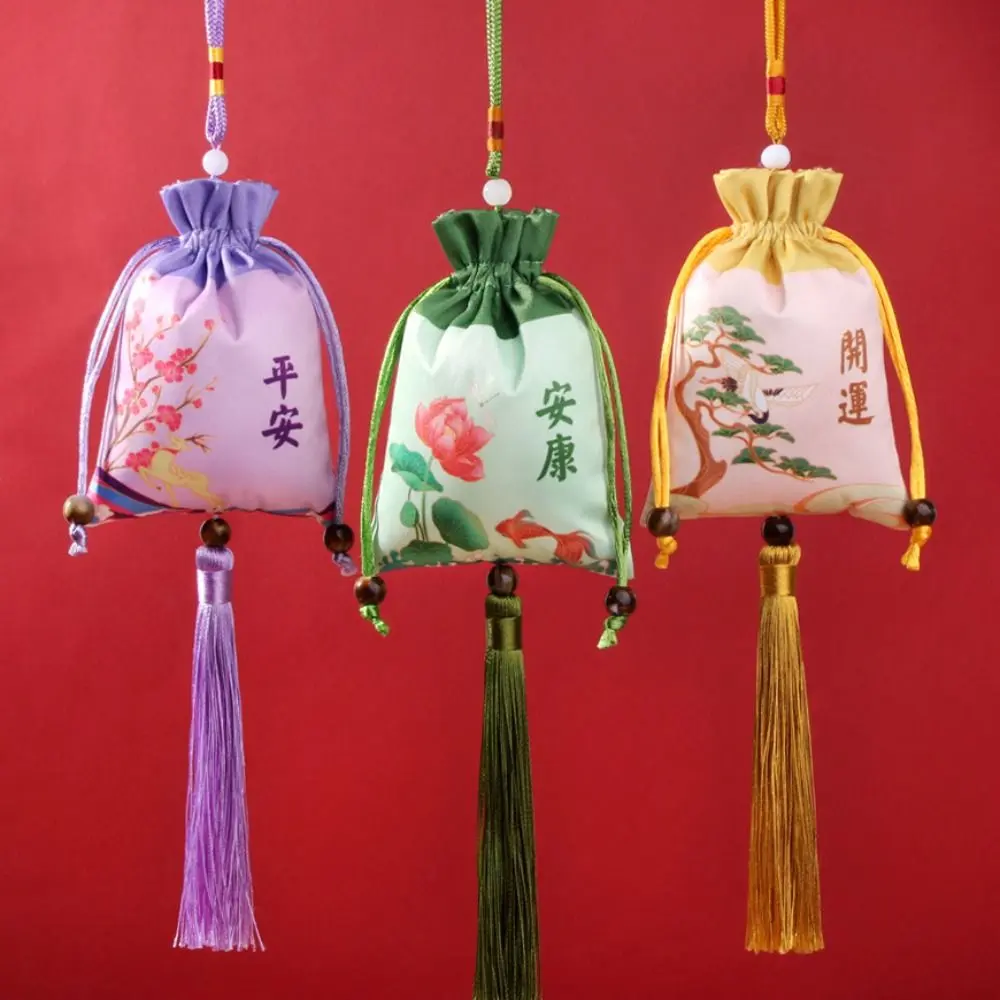 Floral Flower Tassel Drawstring Bag Beaded Fish Chinese Style Sachet Bag Mini Coin Purse Bird Canvas Ethnic Flower Handbag Festival